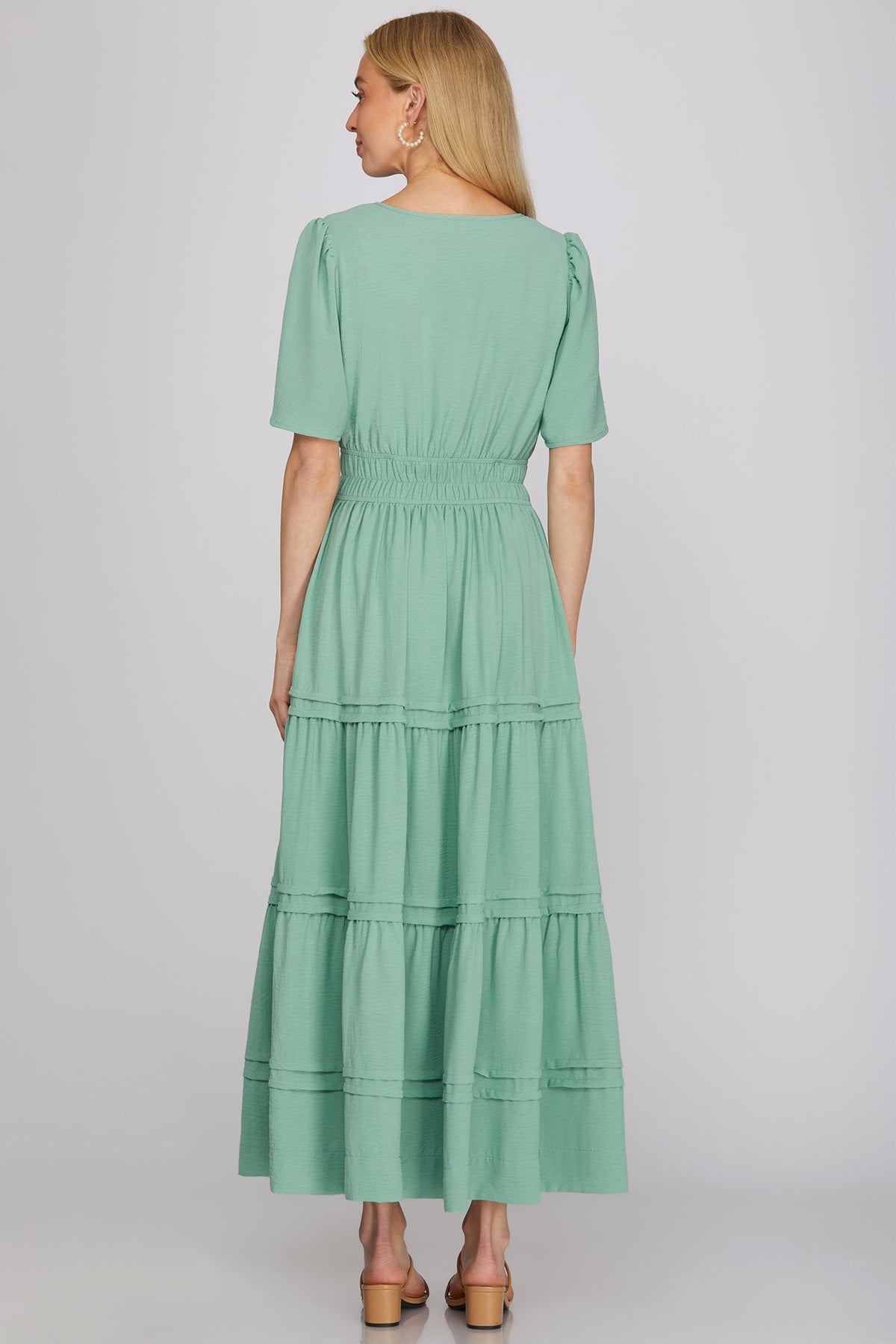 SHE + SKY ST1519 Sage Tiered Pintuck Maxi Dress
