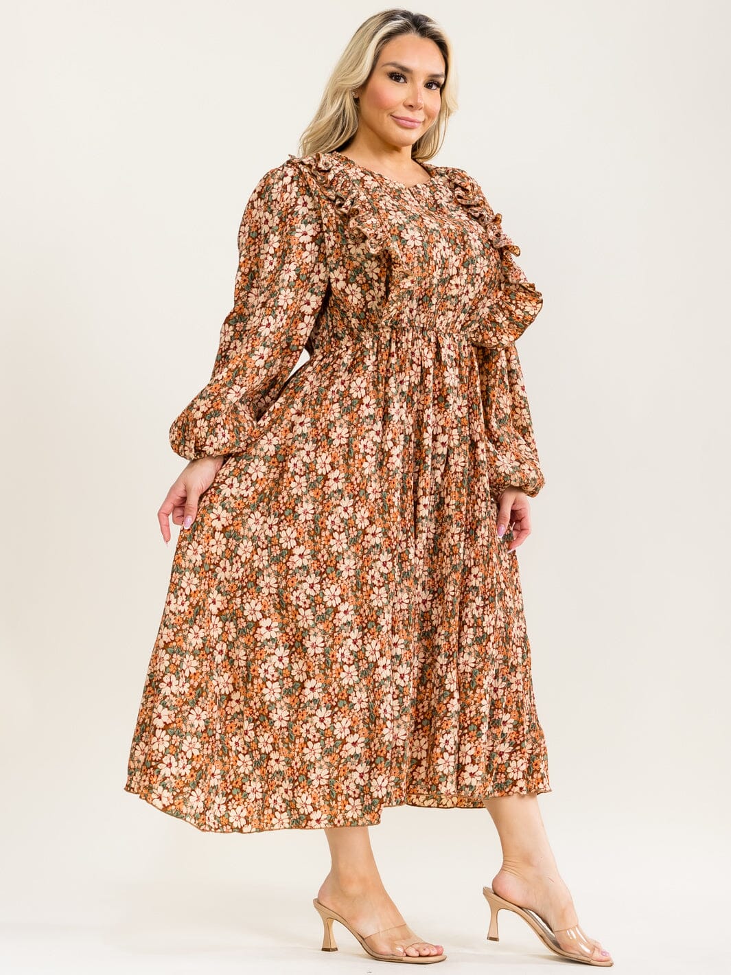 Floral Pleated Nursing-Friendly Maxi Dress