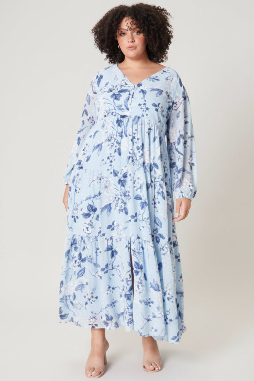 Cadaval Mabel Maxi Dress Blue Denim Floral alternate view