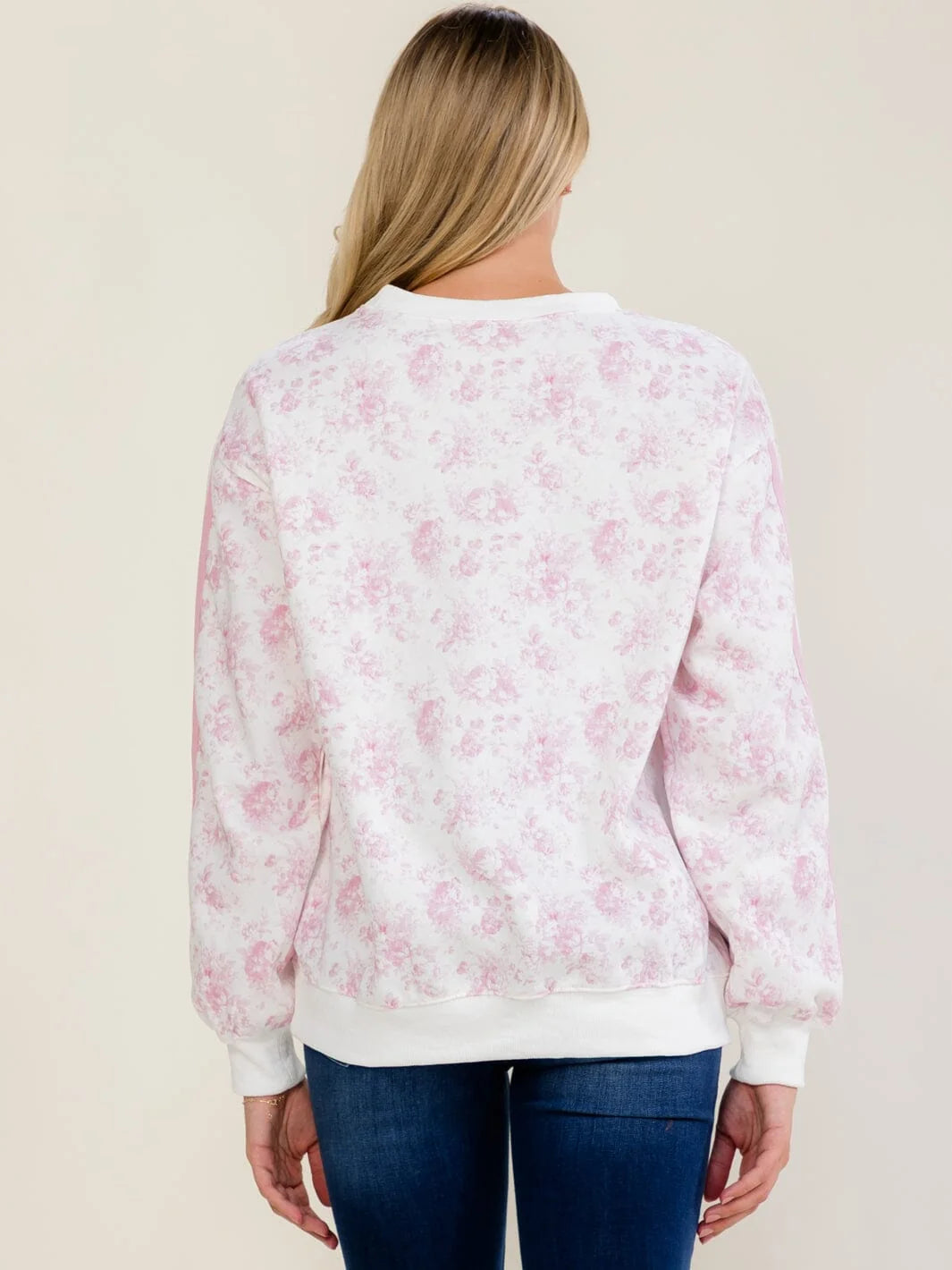 Ivory blush floral pullover sweater back studio view