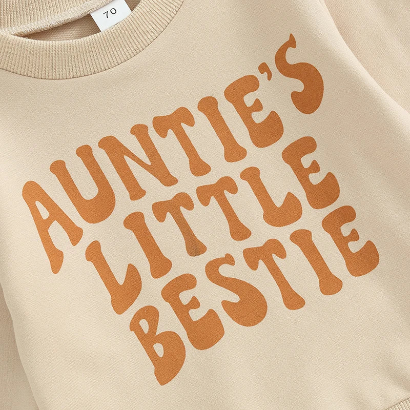 Baby toddler boys and girls 2-piece outfit by August + Willow with letter print long sleeve pullover and jogger pants.