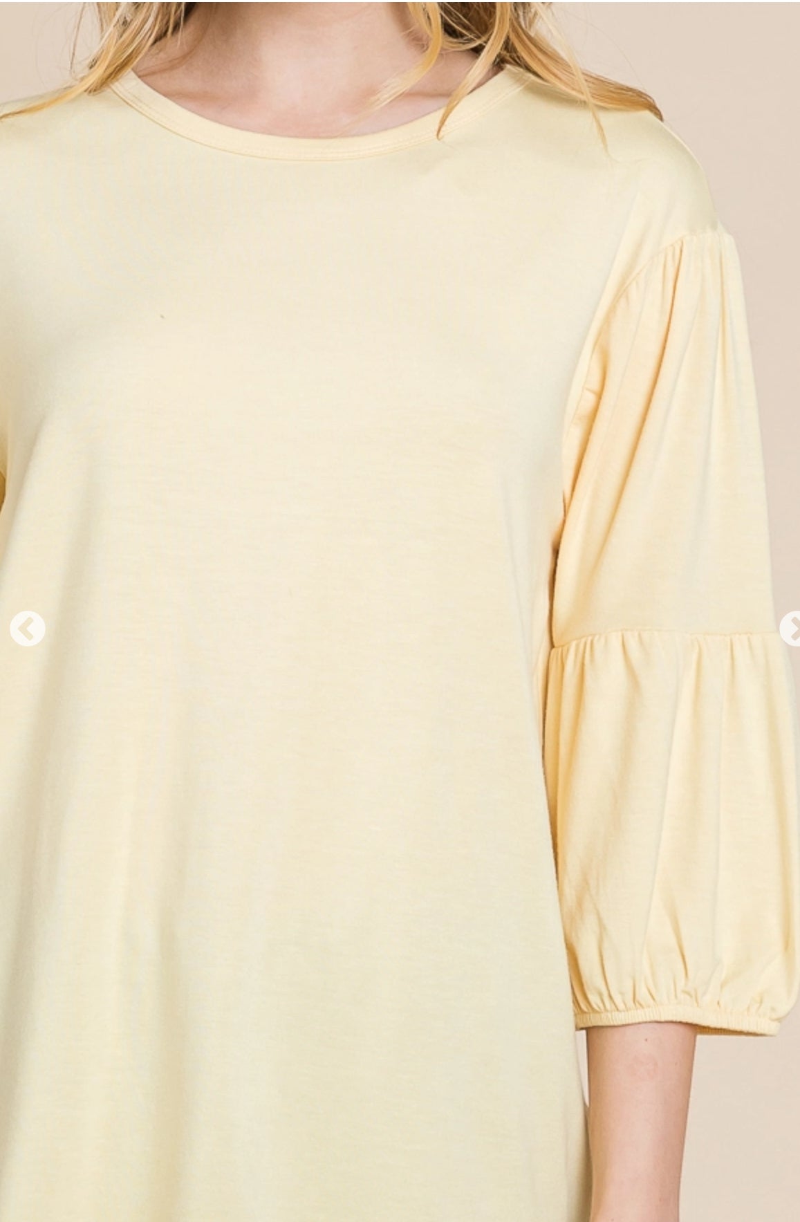 CultureCodeUSA coral 3/4 sleeve solid top with round neck and bubble sleeves, casual and stylish for everyday wear.