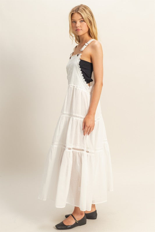 Lace & Lattice Trim Overall Maxi Dress