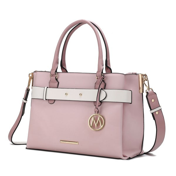 Black MKF Collection Jamie women's satchel bag with multiple pockets, stylish leather purse for organized everyday carry.