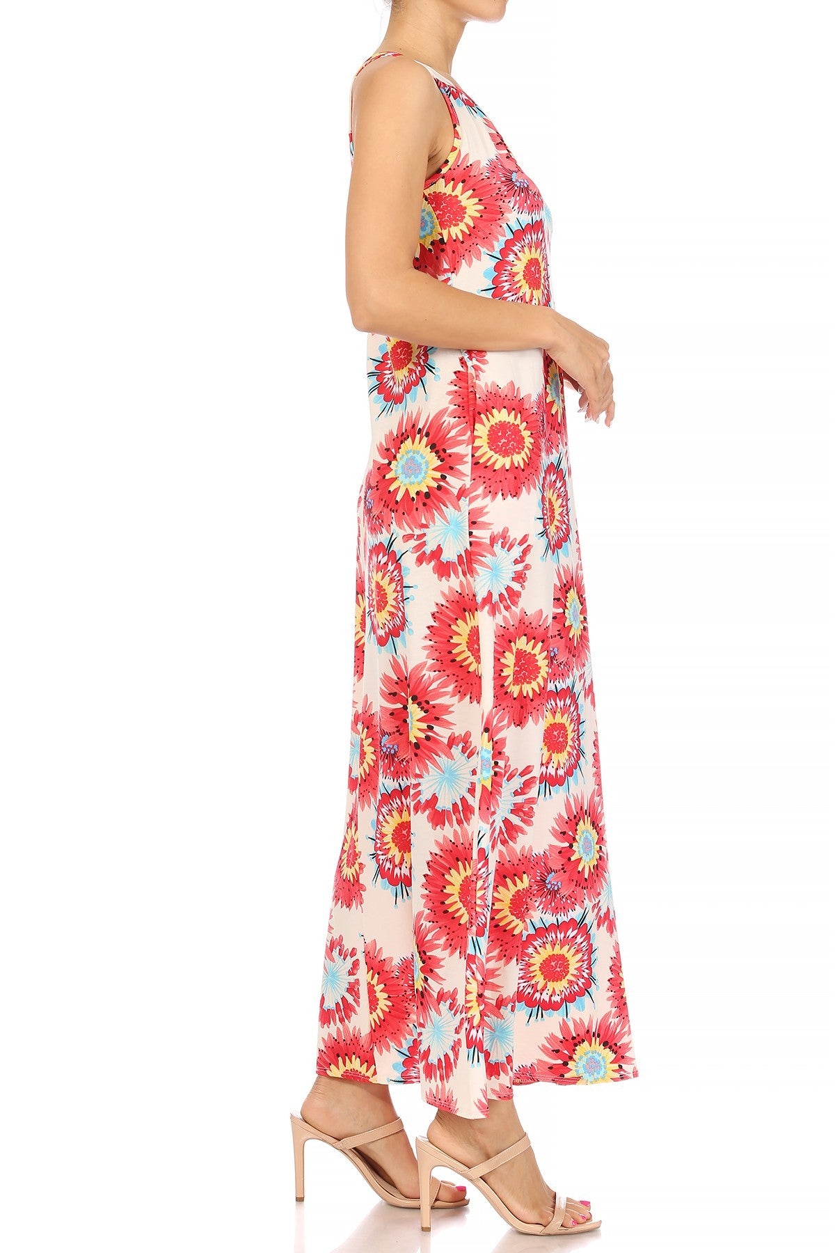 Multicolor Miss M round neck maxi dress by ModestAndDevoted, featuring a flowing silhouette and vibrant pattern.