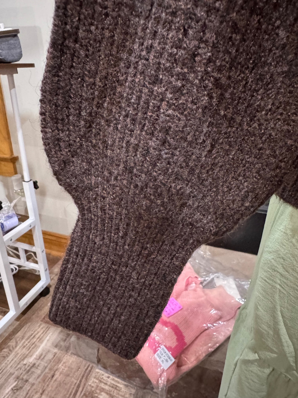 Timing deep brown heathered turtleneck sweater, sleeve cuff