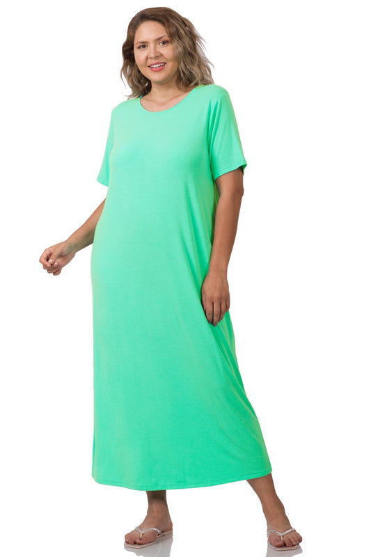 Zenana mint short sleeve round neck maxi dress