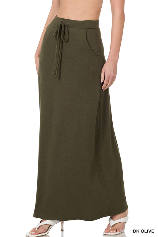 Zenana 2335 dark olive maxi skirt