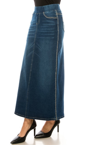 Be-Girl 88040 indigo wash denim maxi skirt