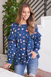 The Versatile Wardrobe Staple: Perfect Peach Long Sleeve Polka Dot Top PPT20694X