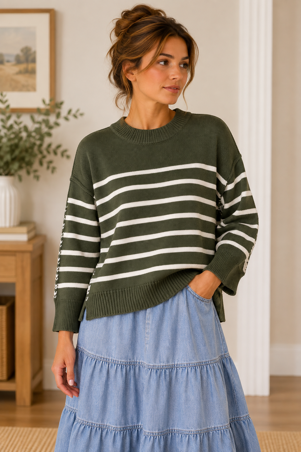 Sunday Stroll Olive Stripe Sweater product image 1