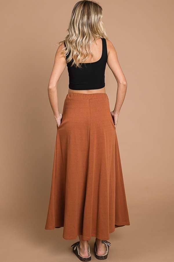 CBF1942-Maxi Full Solid Skirt with Pockets