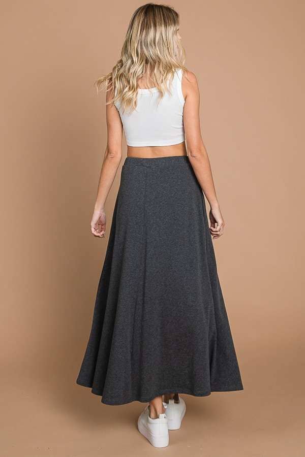 CBF1942-Maxi Full Solid Skirt with Pockets