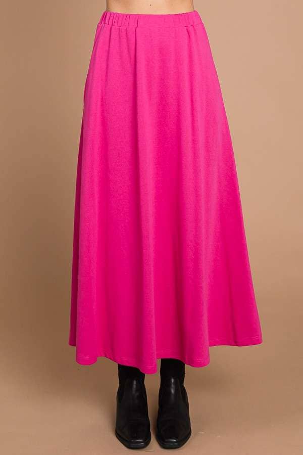 CBF1942-Maxi Full Solid Skirt with Pockets