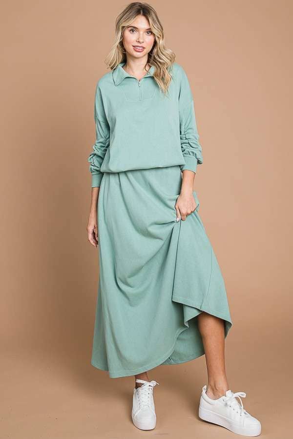 CBF1942-Maxi Full Solid Skirt with Pockets