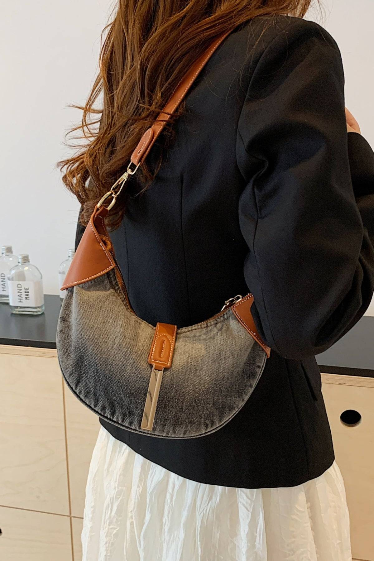 Contrast Denim Shoulder Bag