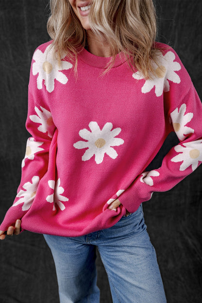 Daisy Round Neck Dropped Shoulder Sweater