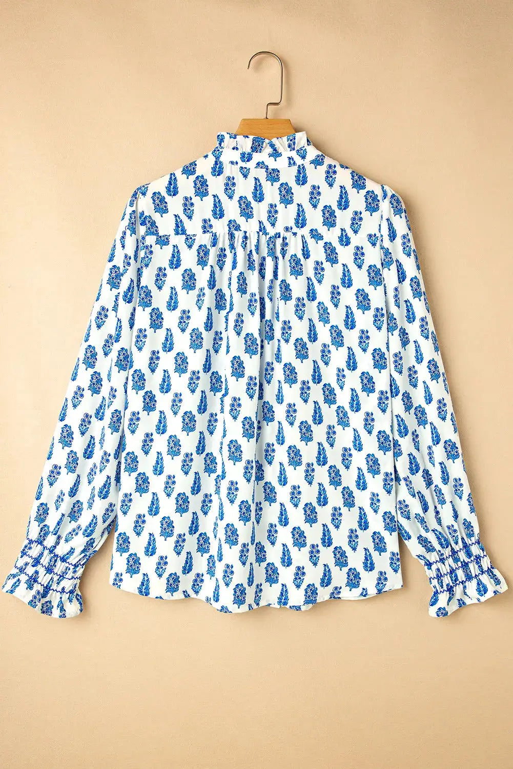 Frill Printed Button Up Long Sleeve Shirt