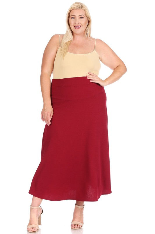 Plus size, solid, high waisted, A-line, midi skirt