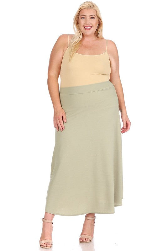 Plus size, solid, high waisted, A-line, midi skirt