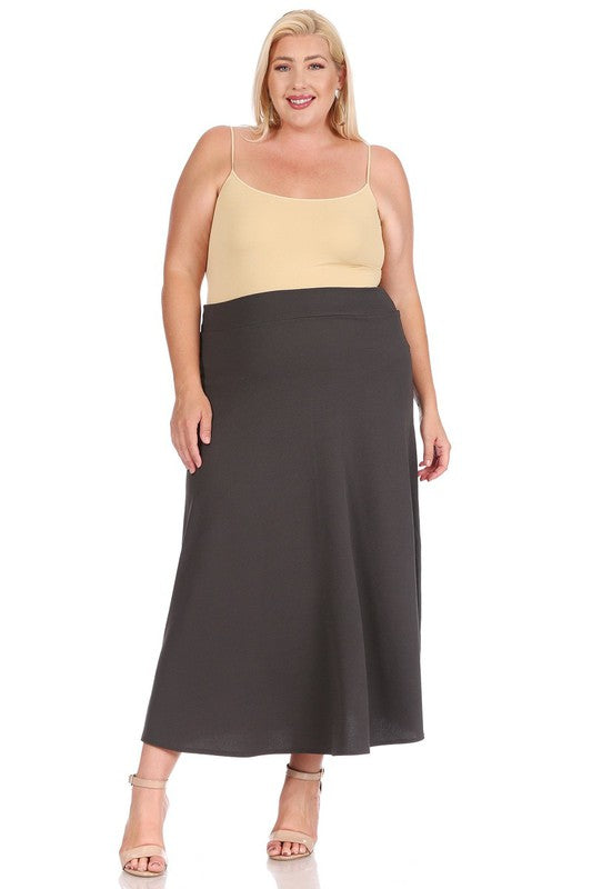 Plus size, solid, high waisted, A-line, midi skirt