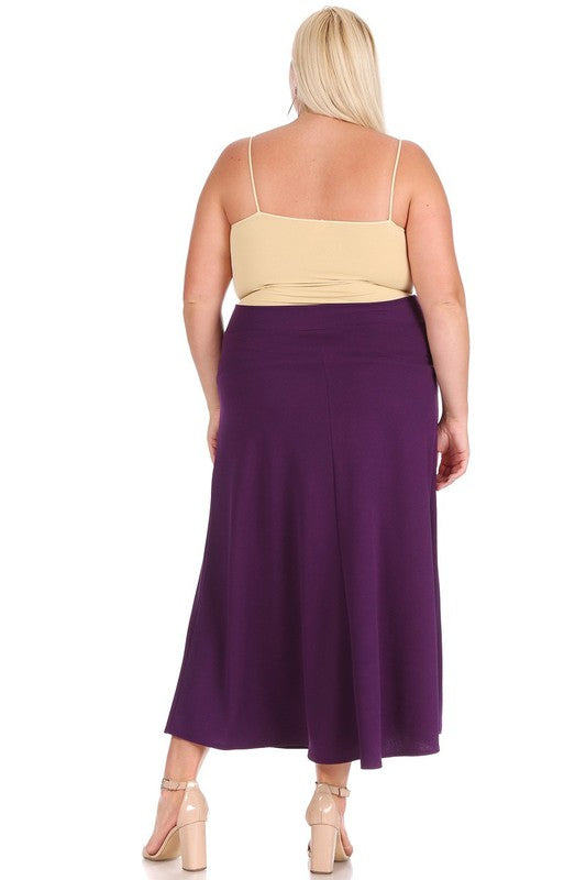 Plus size, solid, high waisted, A-line, midi skirt