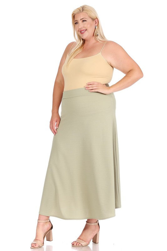 Plus size, solid, high waisted, A-line, midi skirt