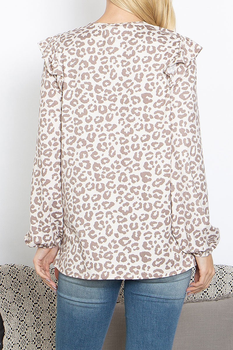 Perfect Peach Animal Print Ruffle Shirt PPT21185