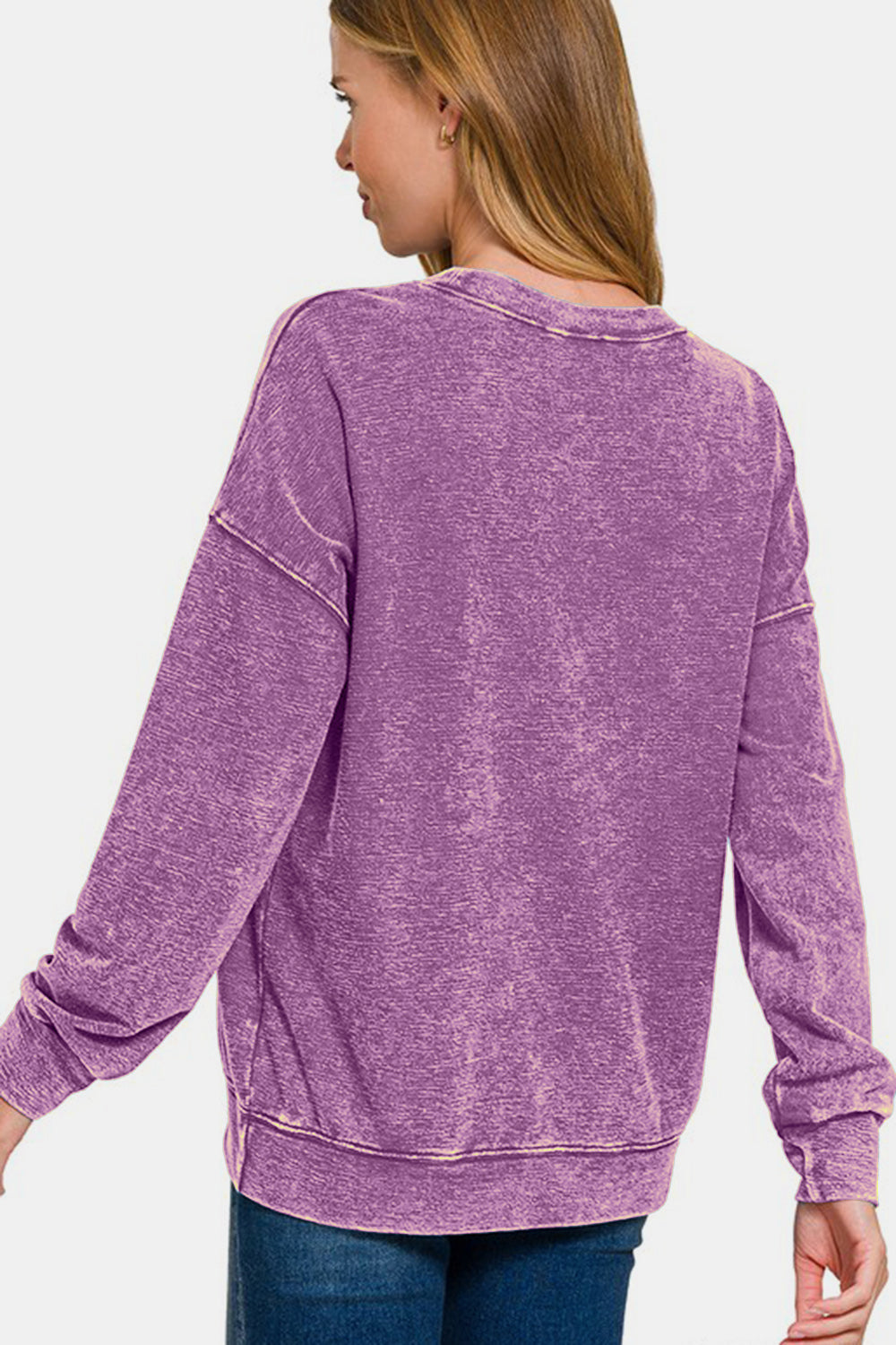 Zenana Washed Round Neck Dropped Shoulder Sweatshirt