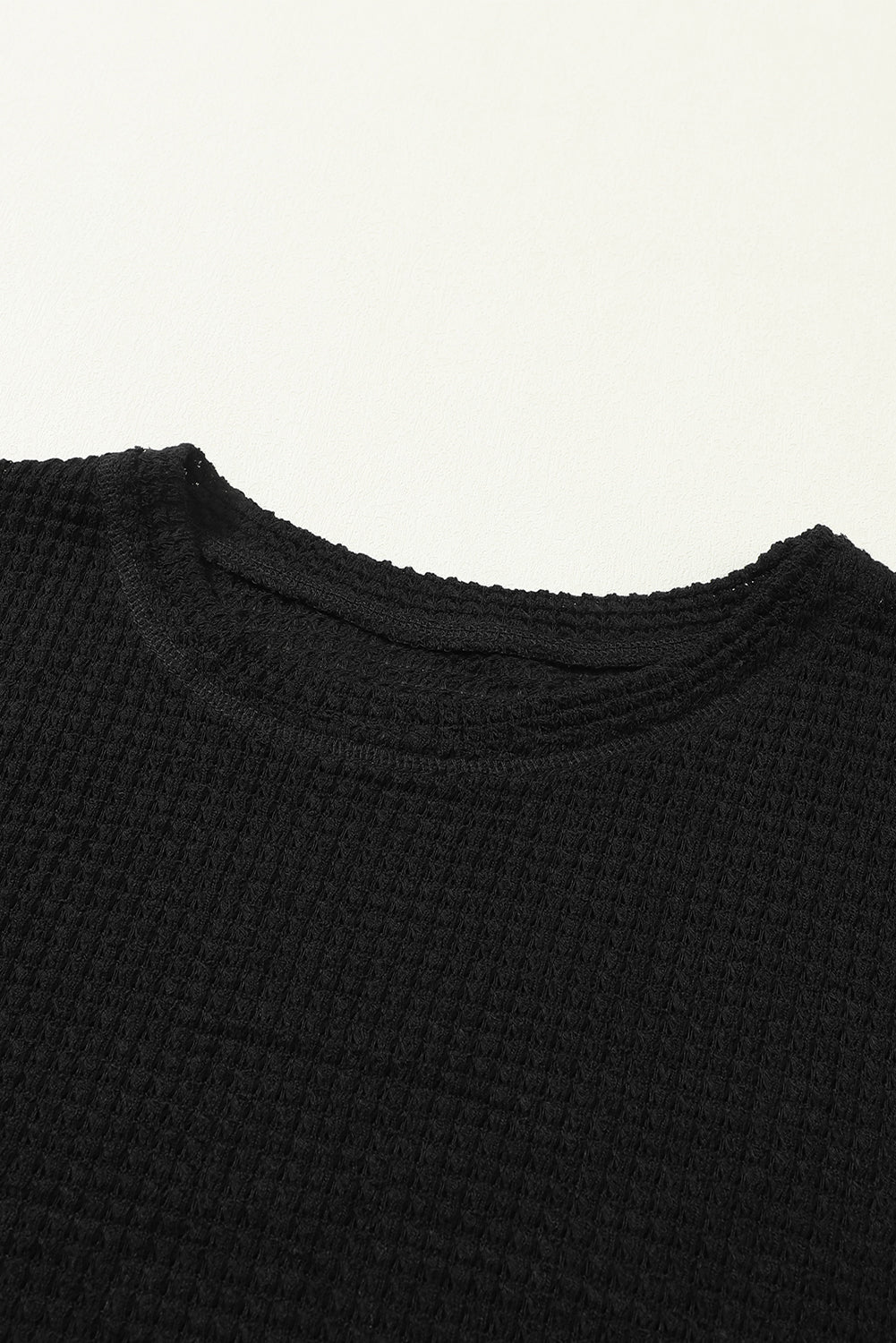 Black Waffle Knit High Slits Oversized Top