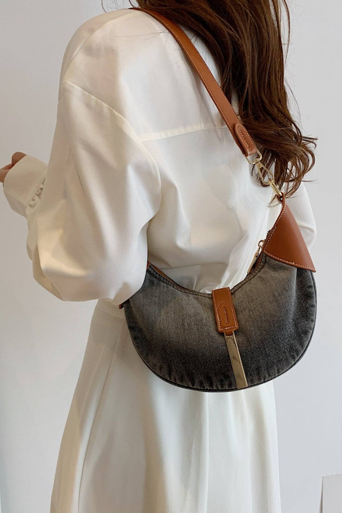 Contrast Denim Shoulder Bag