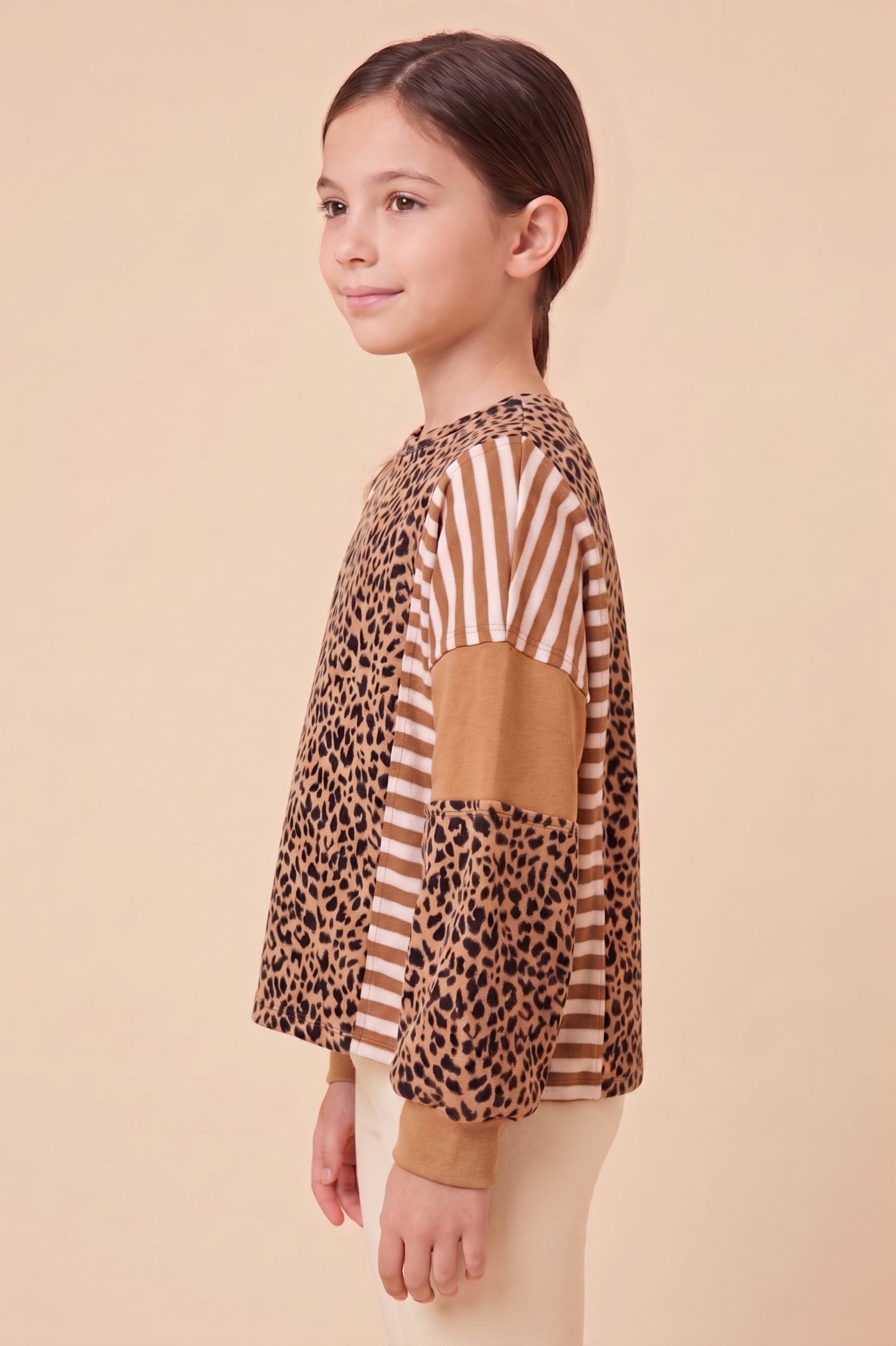 Girls Leopard Print Color Block Sweatshirt