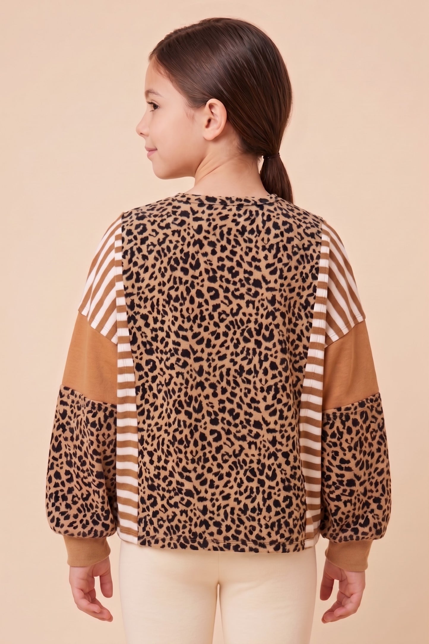 Girls Leopard Print Color Block Sweatshirt