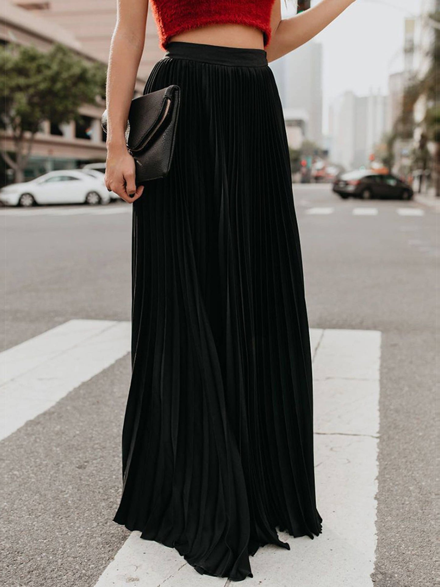 Temperament Pleated Solid Color Long Skirt