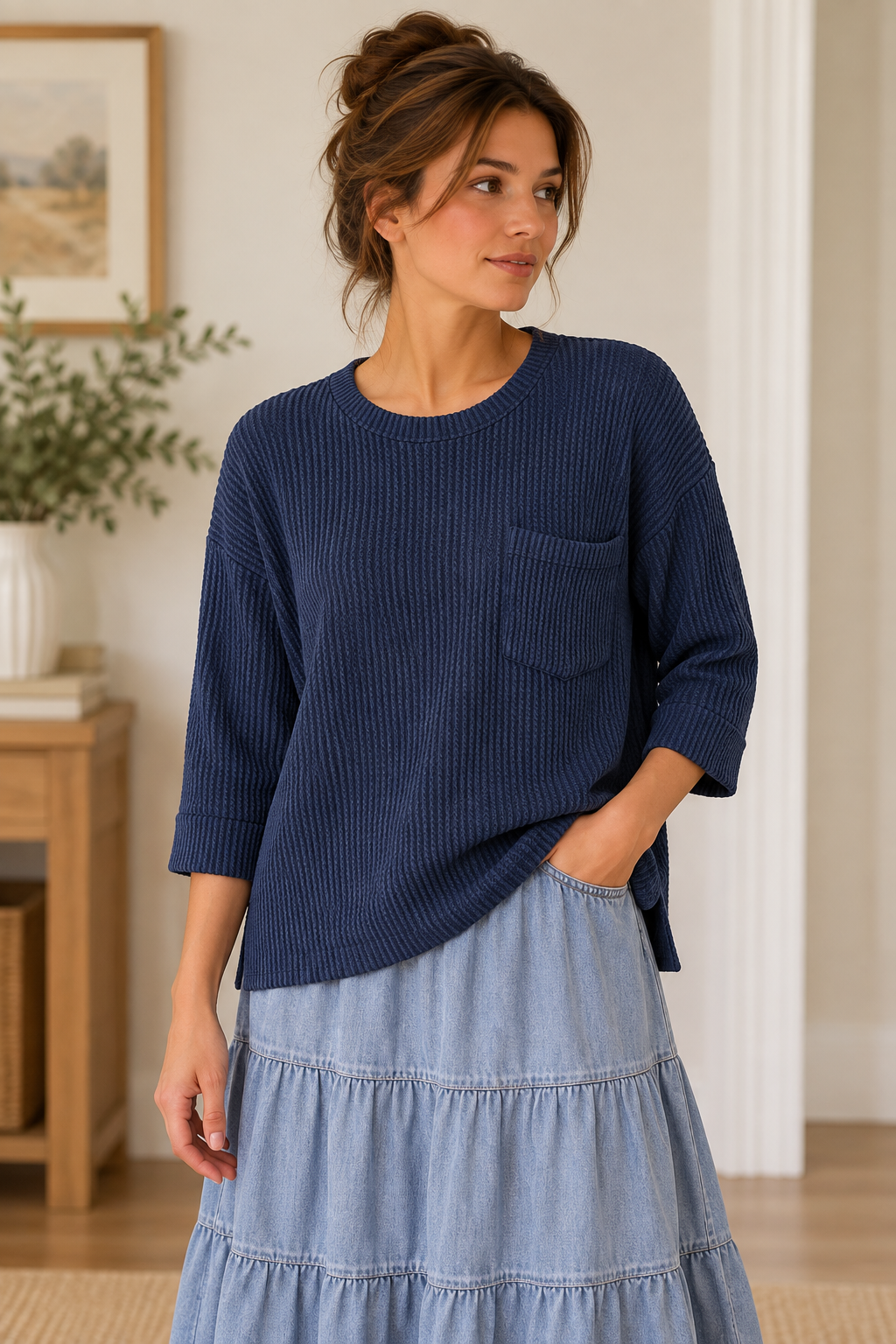 Deep Navy Ribbed Pocket Top product image 1