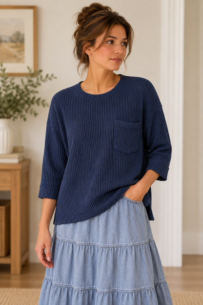 Deep Navy Ribbed Pocket Top product image 1