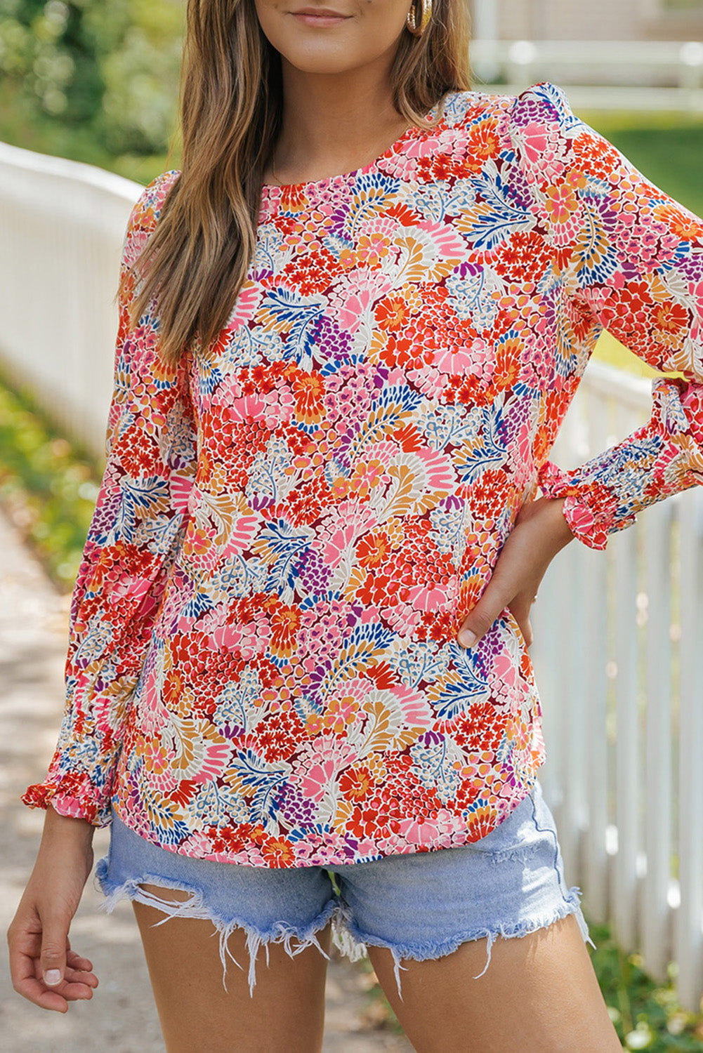 Multicolor Puff Sleeve Floral Blouse