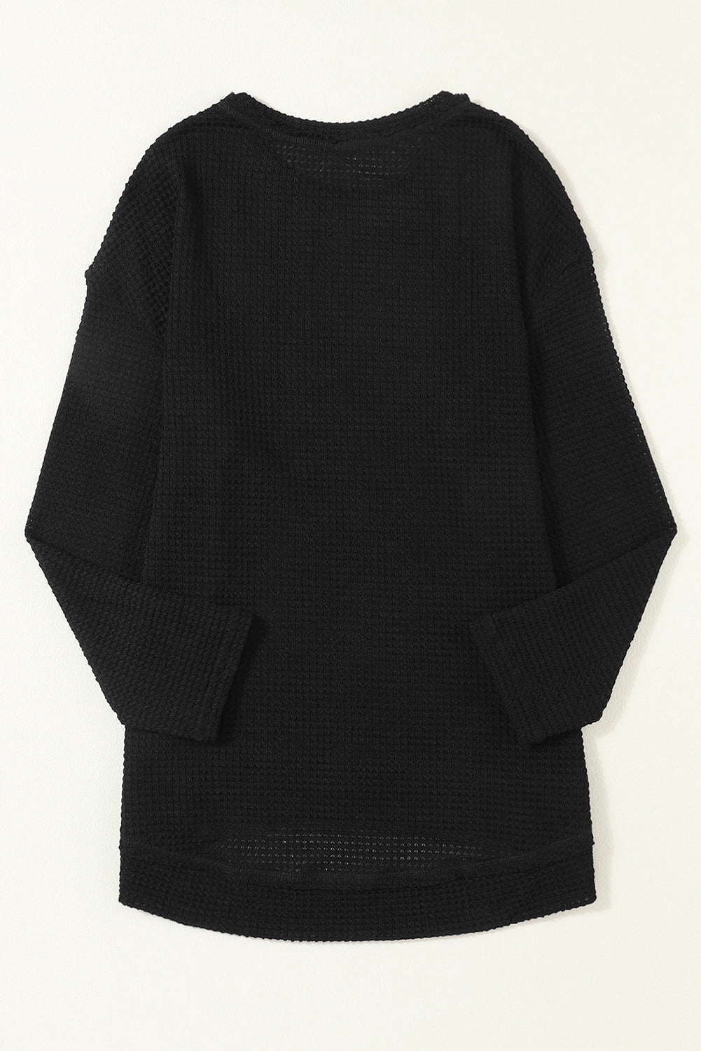 Black Waffle Knit High Slits Oversized Top