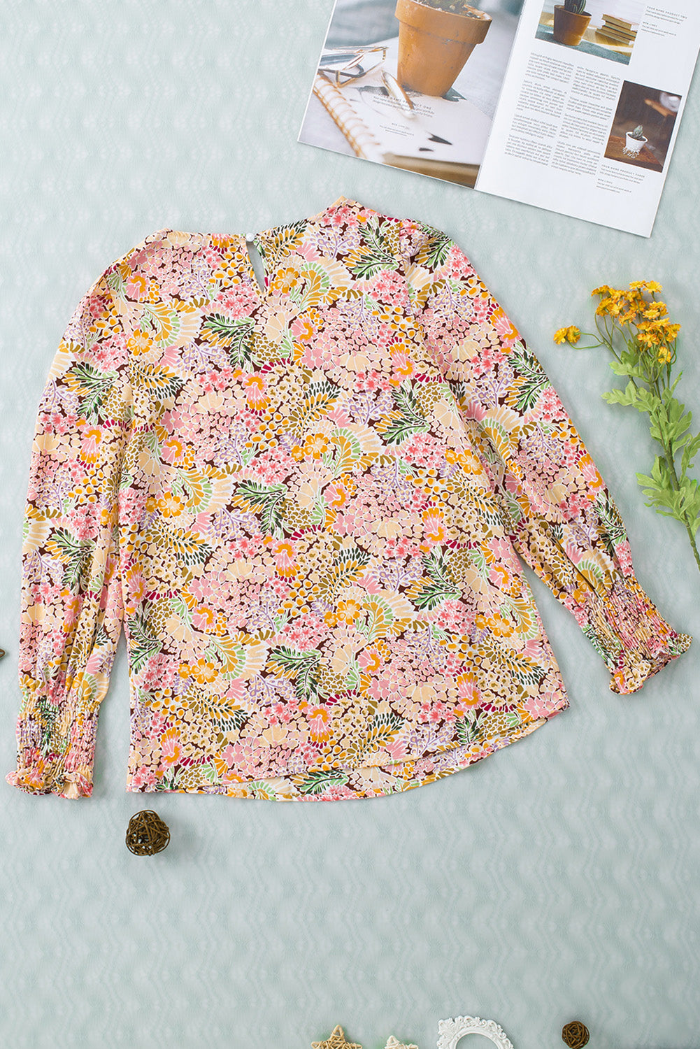 Multicolor Puff Sleeve Floral Blouse