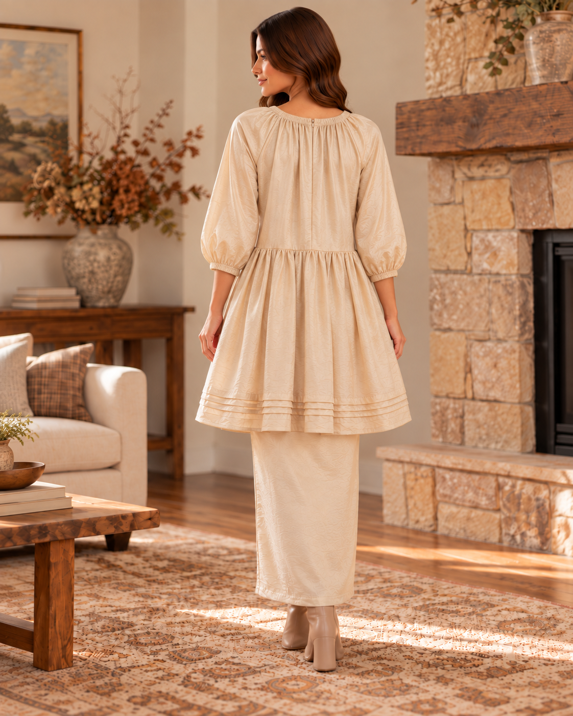 HEYSON Champagne Tencel Floral Appliqué Dress & Tunic lifestyle view 3