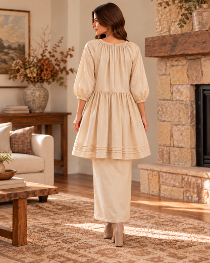 HEYSON Champagne Tencel Floral Appliqué Dress & Tunic lifestyle view 3