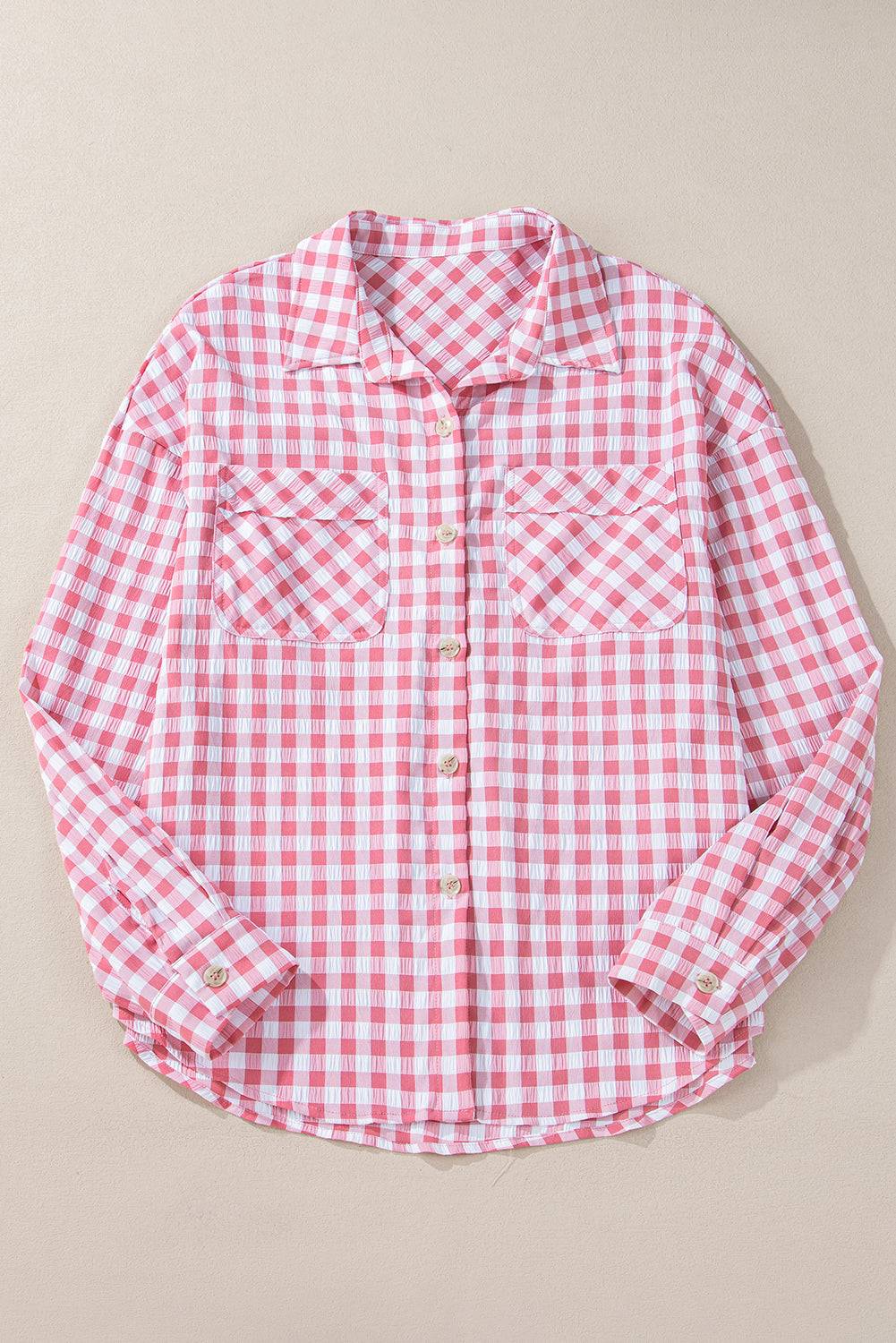 Plaid Collared Neck Long Sleeve Shirt