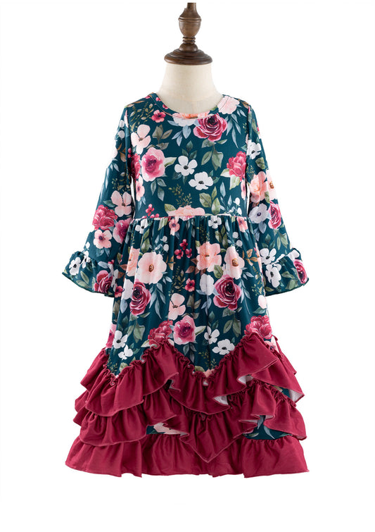 Jade Rose Floral Girls Ruffle Maxi Dress