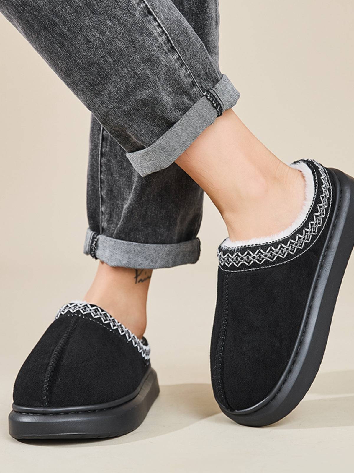 Faux Fur Suede Platform Slippers