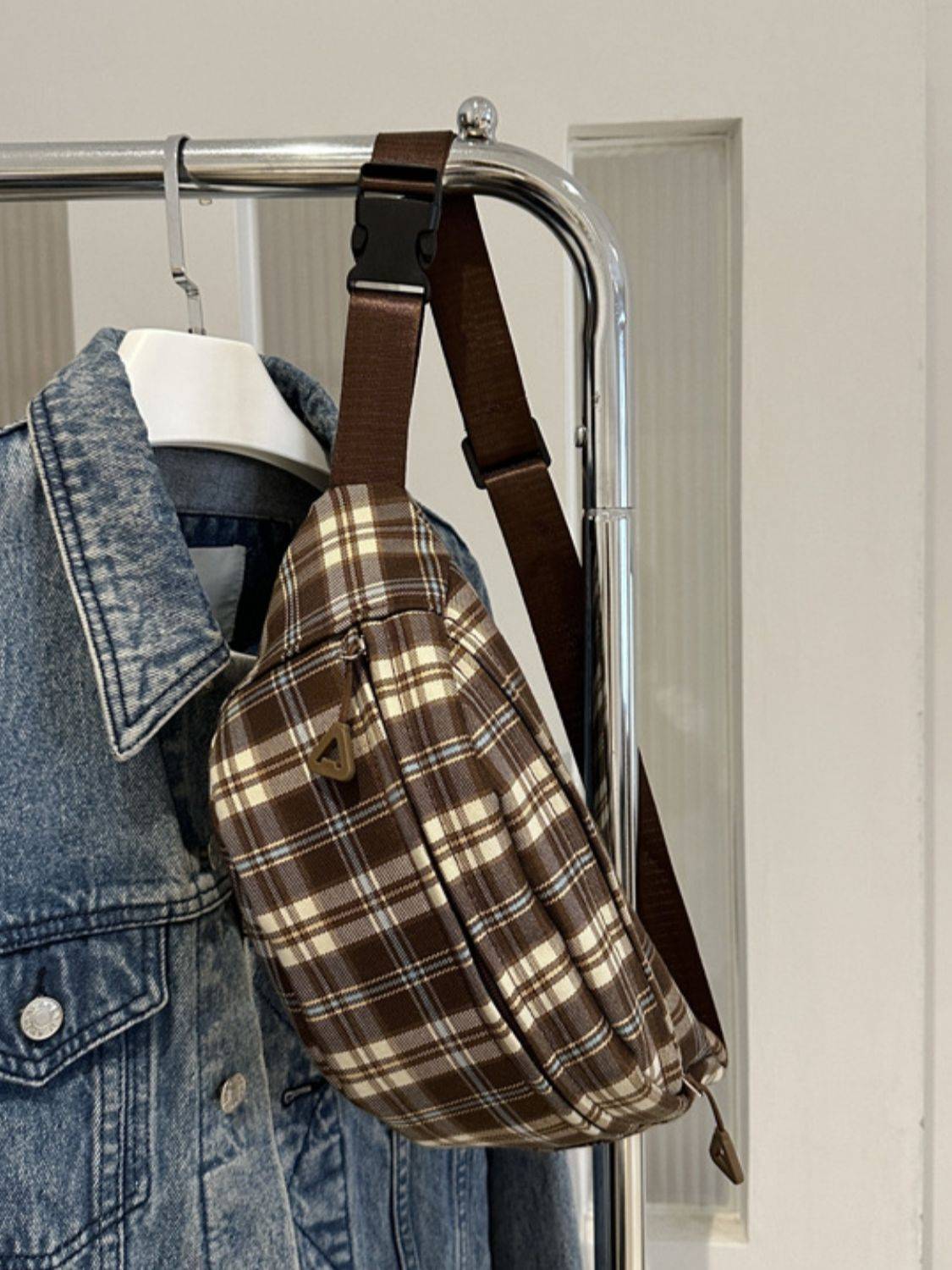 Plaid Adjustable Strap Crossbody Bag