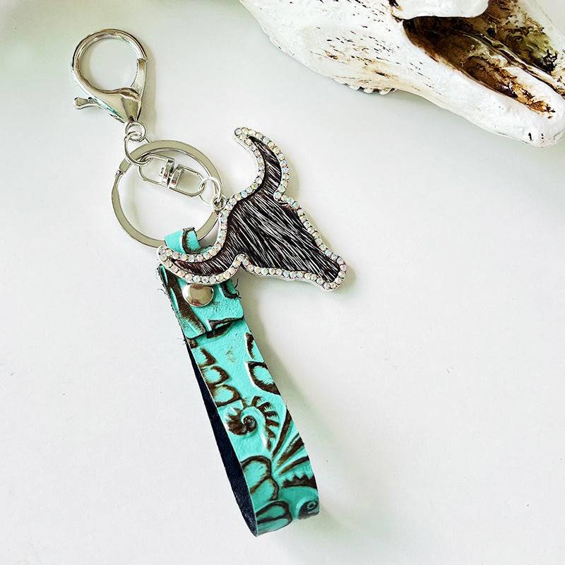 Rhinestone Bull Keychain