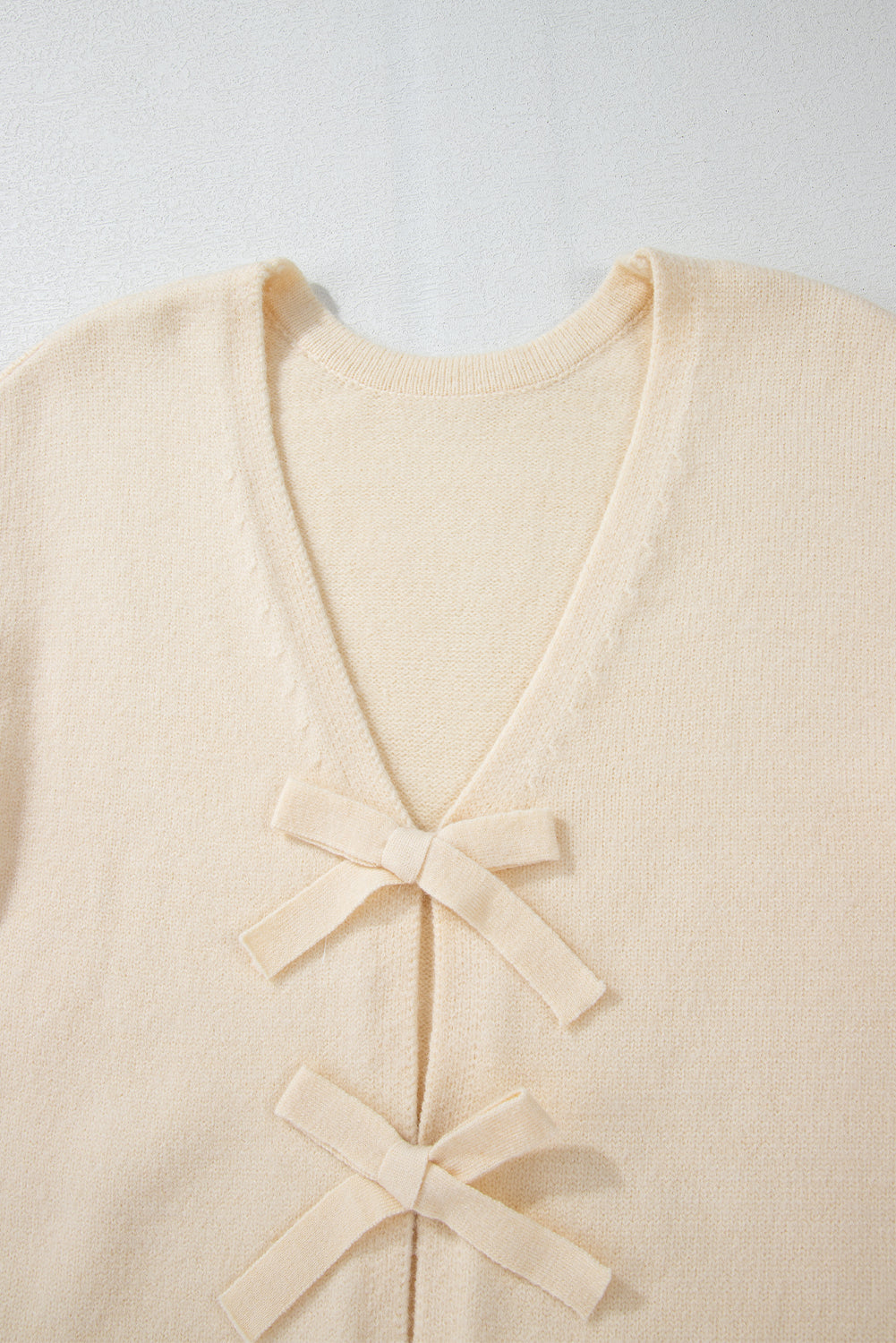 Bowknot Front V Neck Long Sleeve Cardigan