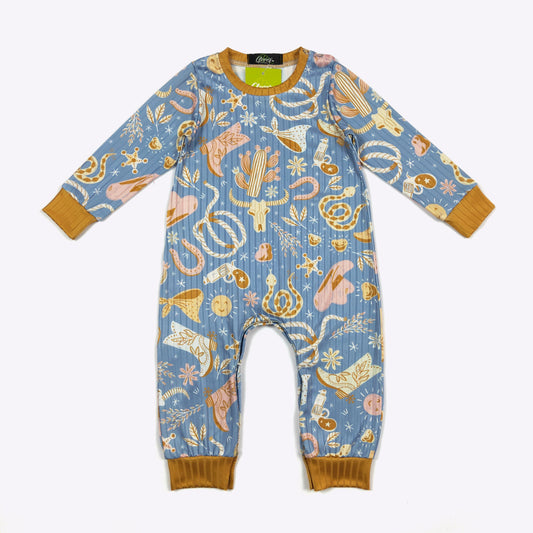 Dusty Blue Western Wild West Boy Romper