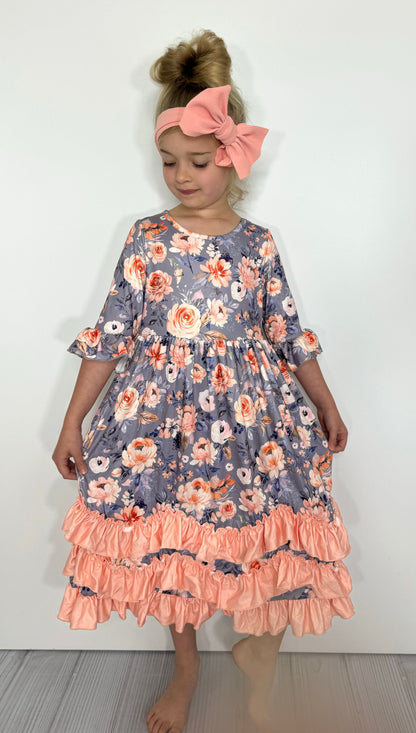 Dusty Peach Girls Ruffle Maxi Dress