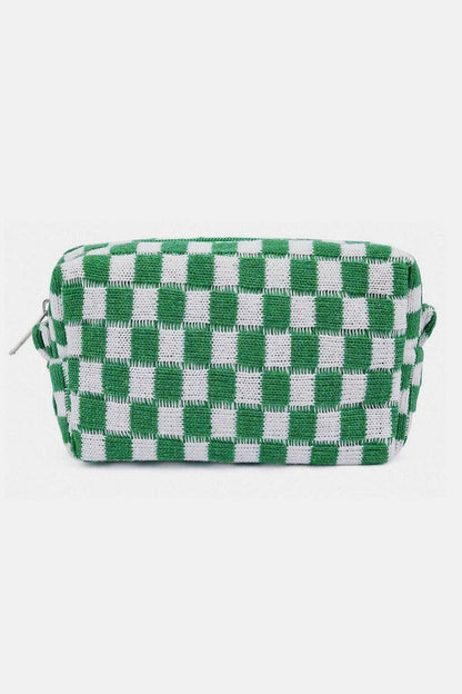 Zenana Checkered Pattern Knitted Cosmetic Pouch